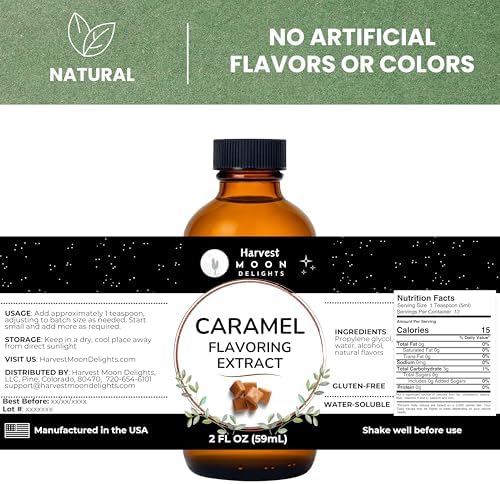 Natural Caramel Extract for Baking, Drinks, Ice Cream and Candy - 2 Oz - Harvest Moon Delights - Caramel Flavoring, Flavor