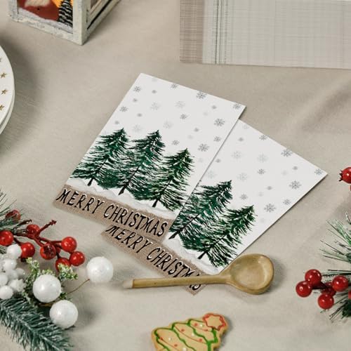 Horaldaily 100 Christmas Disposable Paper Decorative Guest Napkins, Christmas Pine Tree Snow Hand Towel for Party Lunch Dinner Kitchen Bathroom