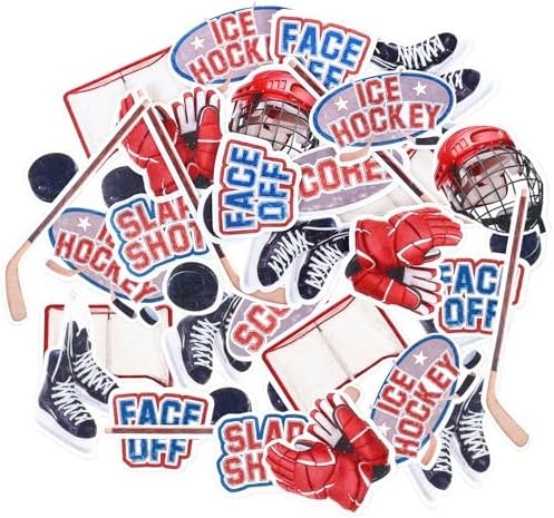 50PCS Edible Ice hockey Party Cupcake Toppers, Winter Sports Cake Decorations with Ice hockey & Snowflake Designs for Baby Shower, Birthday Party