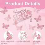 13PCS Butterfly Cake Toppers, 3D Pink Glitter Butterfly Cake Decorations for Wedding, Anniversary, Baby Shower, Birthday Party