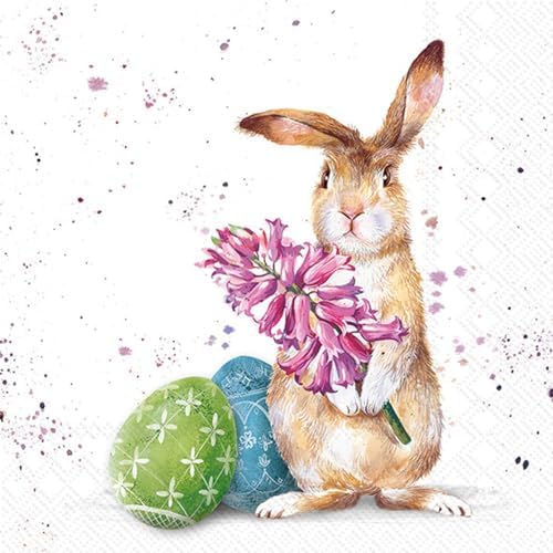 IHR Ideal Home Range Cocktail Napkins Disposable 3-Ply Paper Party Napkin Pack, 5" x 5", Splashy Bunny, 20-Count