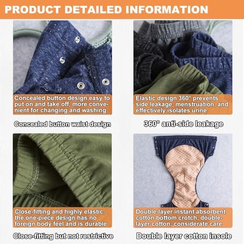 Breathable Cotton Diapers are Not Wet and Leak Proof, Cotton Incontinence Pants for Adults, Protective Incontinence Underwear for Elderly Limited Mobility Bedridden,4 Pieces,L