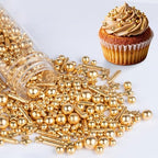 Gold Pearl Sprinkles,Edible Pearl Stars Rods Sugar Candy,130g,Golden Sprinkle Mix Size,Baking Cake Decorations,Cupcake Toppers,Cookie Donuts Ice Cream,Holiday Birthday Wedding Party Mother's Day Easter Supplies