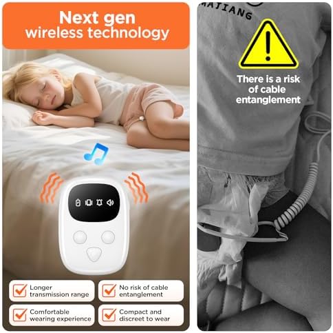 2026 New Wireless Bedwetting Alarm, Bed Wetting Alarm for Boys and Girls, Compact & Comfortable Wireless Sensor, 7 Melodies 3 Modes, Bed Wetting Solutions for Kids, Includes Progress Card White3