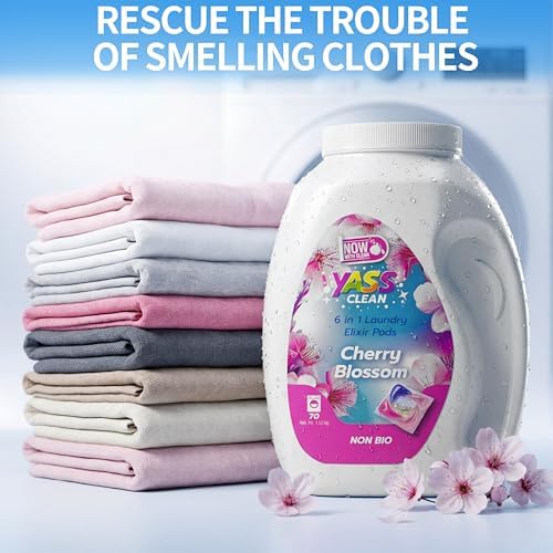6-in-1 Laundry Detergent Pods, Odor Defense & Stain Remover, Laundry Pods with Fresh Cherry Blossom Scent, HE Compatible, 70 Count