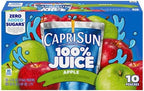 Capri Sun 100% Juice Apple All-Natural Juice from Concentrate with added ingredients, 10 ct Box, 6 fl oz Pouches