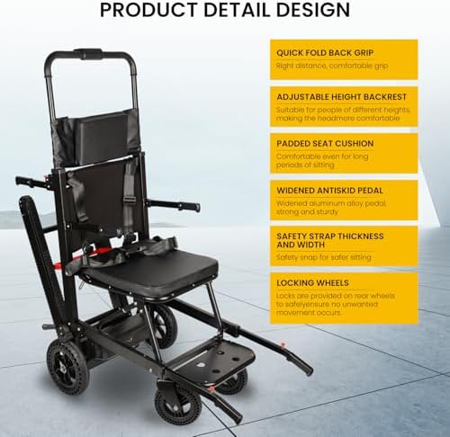 Electric Stair Climbing Wheelchair Foldable Stair Lifts for Seniors 450lbs Load Capacity Motorized Stair Chair Stairlift with Seat Belts Comfortable Cushion Powered Wheelchair (NXN20-205, NXN20-205M)