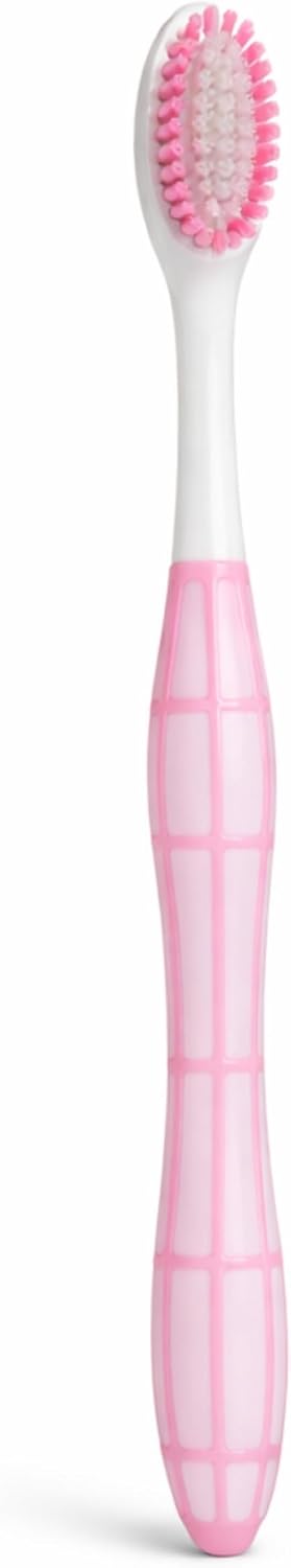 Soft Manual Toothbrush for Daily Teeth Cleaning | Extra Gentle Bristles with Comfort Grip Handle | Single Pack (Pink)