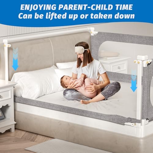 3-Piece Queen Size Bed Rails for Toddlers, with Headboard Rod -Height Adjustable Baby' Safety Bed Rails Guard for Queen Size Bed(3Pack 78.7"x78.7"x59"-Gray)