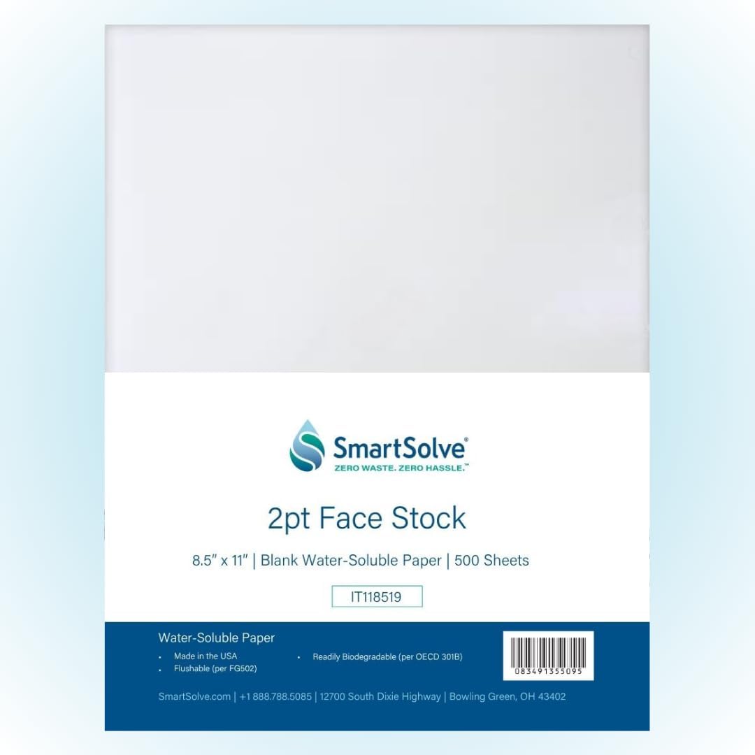 2 pt. Water-Soluble Bio-Based Paper | Dissolves Quickly in Water | Biodegradable | Eco-Friendly | Tracing, Sewing Patterns, Crafts | Letter Size 8.5” x 11” | Pack of 500 White Sheets