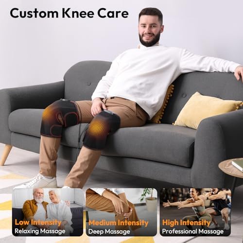 QUINEAR Knee Massager for Pain Relief,Air Compression Heating Pad for Knee,Heated Knee Warmers Wrap, 3 Modes & 3 Intensities