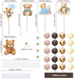 Gyufise 38Pcs Bear Cake Toppers Bear Balls Cake Decorations with Stars Cake Toppers Gold Brown Khaki Balls Decorations for Boy Girl Baby Shower Birthday Party Decorations Brown