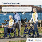 Drive Medical 795B Duet Folding Transport Wheelchair and Rollator Walker, Blue
