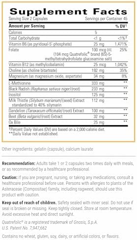 Integrative Therapeutics Lipotropic Complex - Liver Support Supplement for Adults* - Includes Milk Thistle & Vitamin B6 and B12 - Gluten-Free & Dairy-Free - 90 Count (45 Servings)