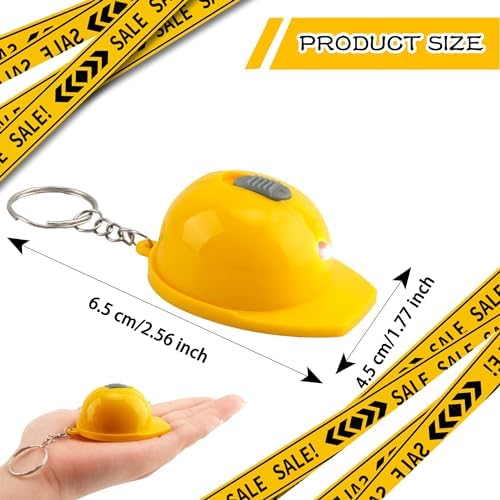 60 Pcs Construction Helmet Keychains Mini Hard Hat Flashlight Key Chain Safety Hat Keychain Bottle Opener for Construction Party Favors Goodie Bags Fillers