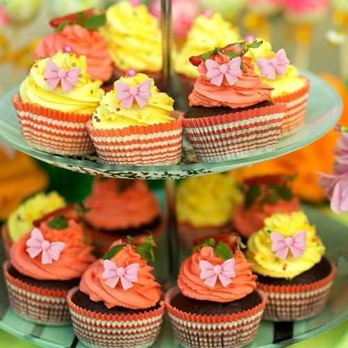 100 Pcs Pink Bowknot Cupcake Toppers Glitter Pink Bow Cake Picks Bridal Engagement Wedding Princess Cupcake Toppers for Birthday Party