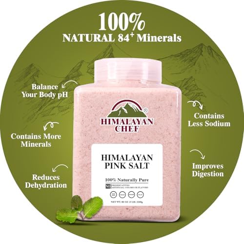 Himalayan Chef Himalayan Pink Salt - 5 lbs Fine Grain Plastic Jar - 100% Natural and Pure Gourmet Crystal - Contains 84 Essential Minerals | Kosher and Vegan Certified
