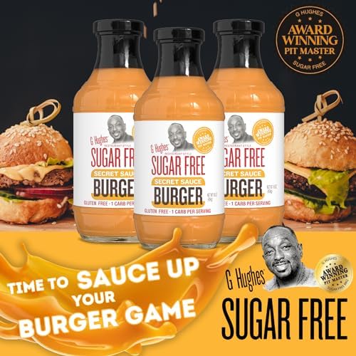 G Hughes Sugar Free Burger Secret Sauce - Sugar Free Burger Sauce, Special Sauce for Burgers, Gluten Free Hamburger Sauce, Sugar Free Dipping Sauces - 16 Oz (3-Pack)