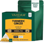 VAHDAM Organic Turmeric Ginger Herbal Tea Bags (100 Pyramid Tea Bags) Caffeine Free, Non GMO | 100% Pure Herbal Blend - Savory & Spicy, Plant-Based Teabags | Resealable Ziplock Pouch