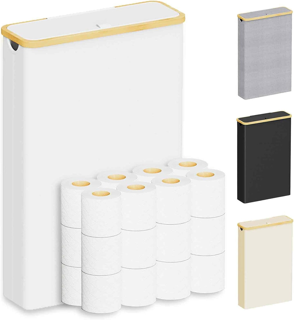 SpaceAid Extra Large Toilet Paper Storage with Lid, Hold up to 24 Regular Rolls or 18 Mega Rolls, Slim Toilet Paper Basket Holder Bin Container, Bathroom Accessories Organizer, White