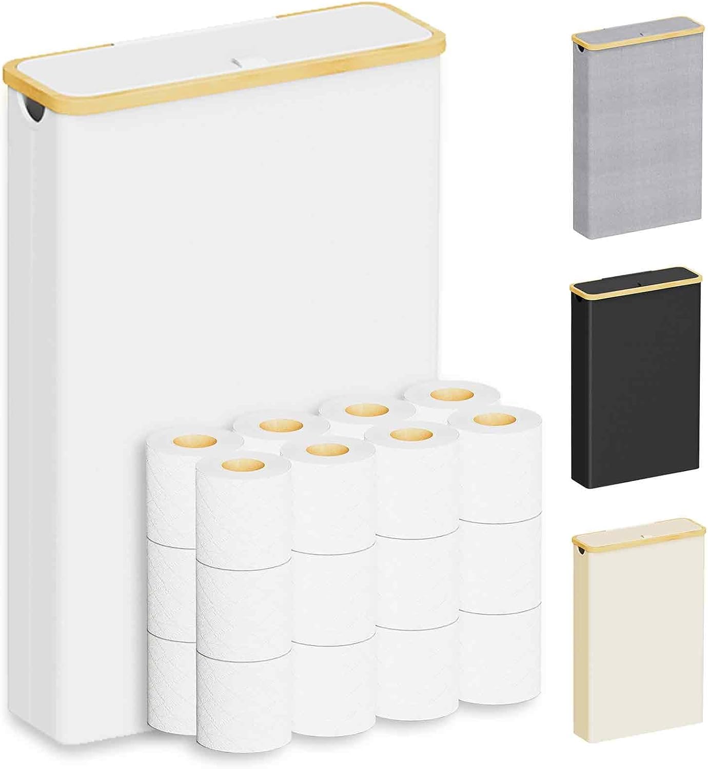 SpaceAid Extra Large Toilet Paper Storage with Lid, Hold up to 24 Regular Rolls or 18 Mega Rolls, Slim Toilet Paper Basket Holder Bin Container, Bathroom Accessories Organizer, White