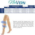 NuVein Medical Compression Stockings, 15-20 mmHg Support, Women & Men Thigh Length Hose, Open Toe, Beige, X-Large