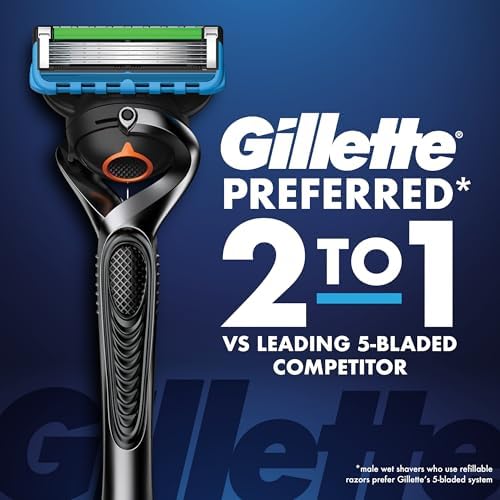 Gillette Fusion5 ProGlide Shield Shaving Razor for Men, 1 Power Razor Handle, 1 Refill, 2x Lubrication, Battery-Powered with FlexBall Handle and Precision Trimmer for Men