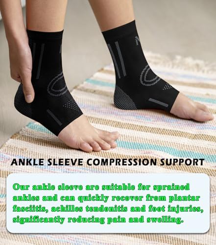 1Pair Ankle Brace Compression Sleeve for Foot Pain Relief, Swelling, Plantar Fasciitis, Injury Recovery, Compression Ankle Support for Running, Sports (Black & Gray, X-Large)