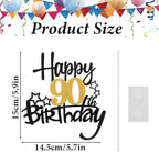 Happy 90th Birthday Cake Topper, Glitter Cheers to 90 Years Cake Topper, Fabulous Cake-Decoration for Happy 90th Birthday, Anniversary Party Cakes Decorations Supplies (Black, Gold)