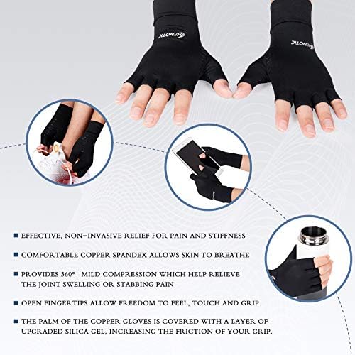 Copper Arthritis Gloves for Women Men, Fingerless Breathable & Moisture Wicking Arthritis Compression Gloves for Relieving Carpal Tunnel Aches, Rheumatoid Pains, Joint Swell