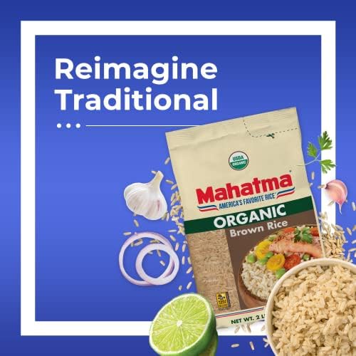 Mahatma Organic Brown Rice, 2-Pound Bag of Rice, Microwave Rice in 20 Minutes or Cook on Stovetop in 1 Hour