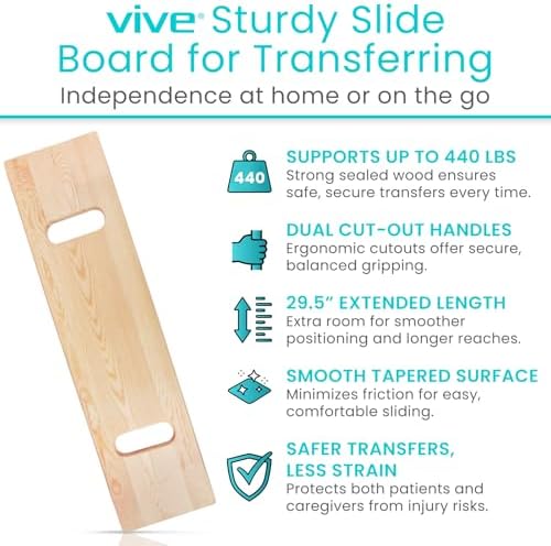 Vive Transfer Board (30" by 8") - Patient Slide Assist Device - Transferring from Wheelchair to Bed, Toilet, Car, Bathtub - Heavy Duty Sliding for Elderly, Handicapped, Disabled - Transport Platform