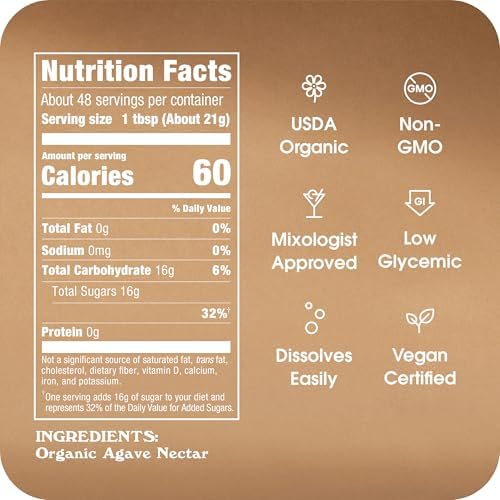 Organic Agave In The Raw Light Agave Nectar, 36 oz., Made With Blue Agave From Mexico, USDA Organic, Non-GMO Project Verified, Kosher Vegan and Low Glycemic Index