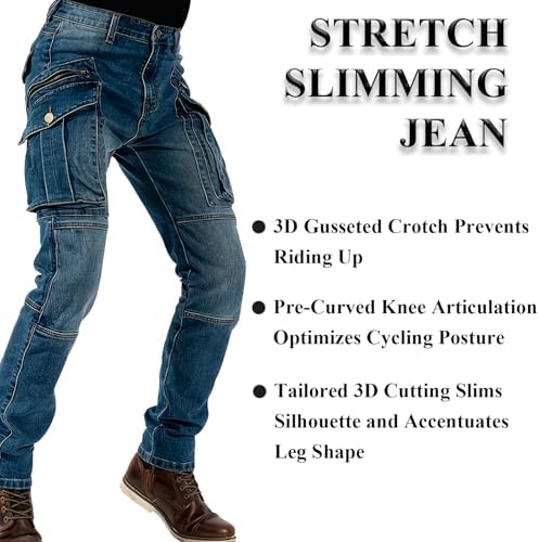 Motorcycle Pants & Motorcycle Casual Jeans Comfortable Stretch Slim Motorcycle Riding Pants All Season Relaxed Jeans for Men