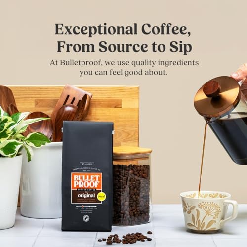 Bulletproof Original Medium Roast Whole Bean Decaf Coffee, Clean Coffee Tested for Toxins, Sustainably Sourced, 12 Ounces