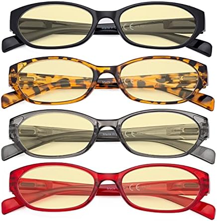 Eyekepper 4 Pack Computer Reading Glasses Women - Spring Hinge Ladies Blue Light Blocking Readers Yellow Tinted +3.00