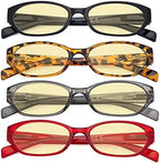 Eyekepper 4 Pack Computer Reading Glasses Women - Spring Hinge Ladies Blue Light Blocking Readers Yellow Tinted +3.00