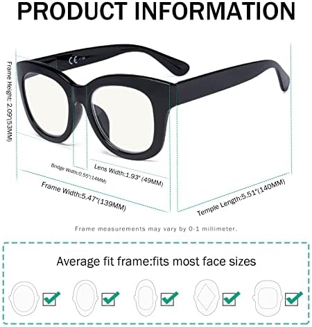 Eyekepper Oversized Progressive Readers Women - UV Protection Multifocus Computer Readers - Noline Trifocal Reading Glasses - Black Frame
