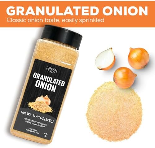 Fresh Finest Granulated Onion 11.46oz - Premium Onion Powder - All-Natural, Non-GMO, Gluten-Free, Kosher - Perfect for Cooking, Seasoning, and Enhancing Flavors