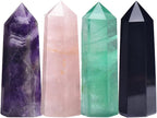 4PCS 1.96-2.75" Natural Crystals Tower Figurine Ornaments Polishing Rose Quartz Amethyst Stone Hexagonal Point Wand Obelisk Statue for Aquarium Decorative Rocks Gifts Home Decor(1.96-2.75inch 4pcs)