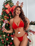 Avidlove Christmas Lingerie Set for Women Bra and Panty Set Halter Velvet Santa Costume Set 2 Piece