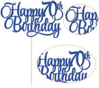 1 Pack Happy 70th Birthday Cake Topper Blue Glitter Number 70 Seventy Years Old Birthday Cake Pick Decoration For 70th Birthday Celebrating Anniversary Party Supplies