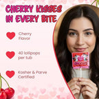 Adams & Brooks Luv Pops Cherry Flavored Lollipops - 23.9 oz Mailbox Tub (40 Counts, 17g Pops Each) - Individually Wrapped Heart-Shaped Cherry Lollipops for Valentine's Day - Kosher Certified Suckers