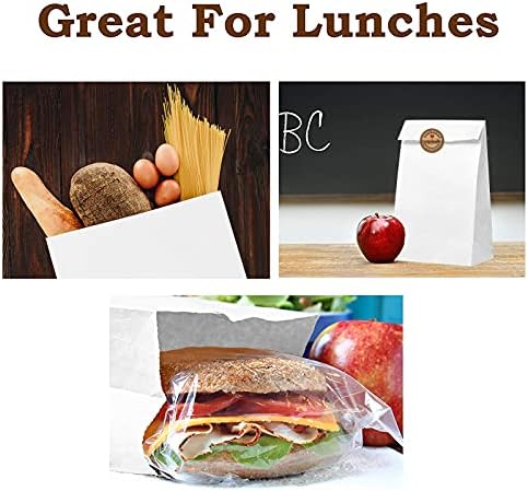 Paper Lunch Bags 100 Count Large White Lunch Bags Sacks Kraft White Paper 8LB Strong for Small Business