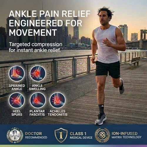 ABIRAM Ankle Brace for Men & Women - Adjustable Compression Sleeve with Wrap, Ion-Matrix Support for Sprained Ankle, Plantar Fasciitis, Achilles Tendonitis Relief - Breathable Gear for Running, Sports