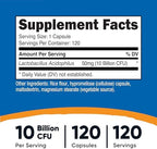 Nutricost Lactobacillus Acidophilus 10 Billion CFU, 120 Vegetarian Capsules