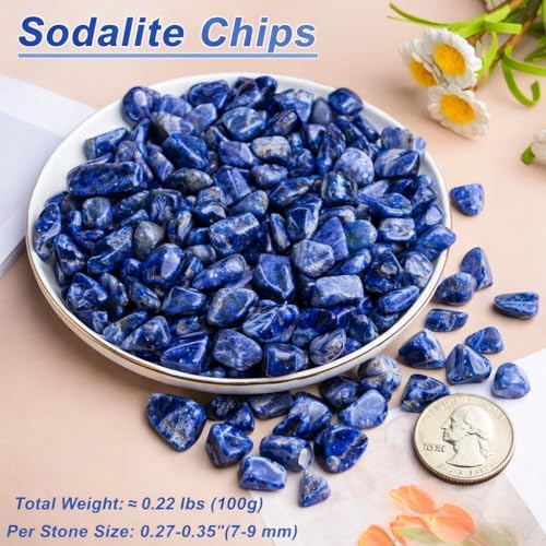 Sodalite Crystal Chips 100g – Natural Tumbled Polished Blue Gemstone Stones for Jewelry Making, Reiki Healing, Throat Chakra, Resin Art, Aquarium Gravel & Home Décor