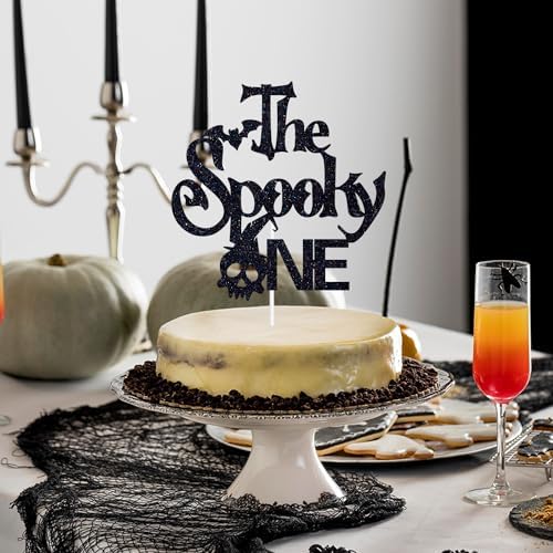Black Glitter the Spooky One Cake Topper, Spooky One/A Little Boo is One/Boo One, Halloween Boo Themed Baby's Birthday 1st Birthday Baby Shower Party Decorations