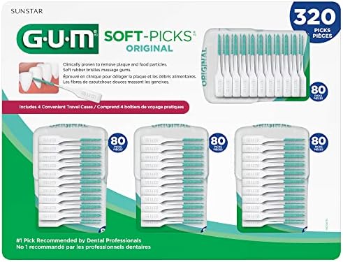 GUM Soft-Picks Original, Easy to Use Dental Picks for Teeth Cleaning and Gum Health, Disposable Interdental Brushes with Convenient Carry Case, Dentist Recommended Dental Picks, 320 Count