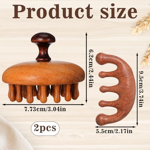 Trinkrittey 2 Pack Wooden Scalp Massager Comb Wooden Hair Brush Head Gua Sha Brush Hair Scrubber Portable Handheld Hairs Growth Tool for Women Men Hairs Growth Stress Relief Spa